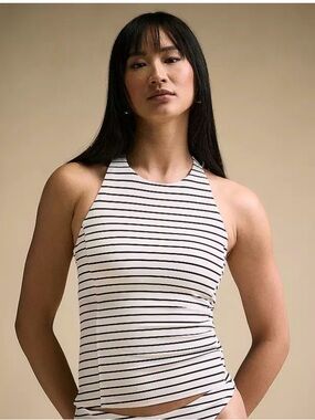 CALIA by Carrie Underwood White and Black Striped High Neck Swim Tankini